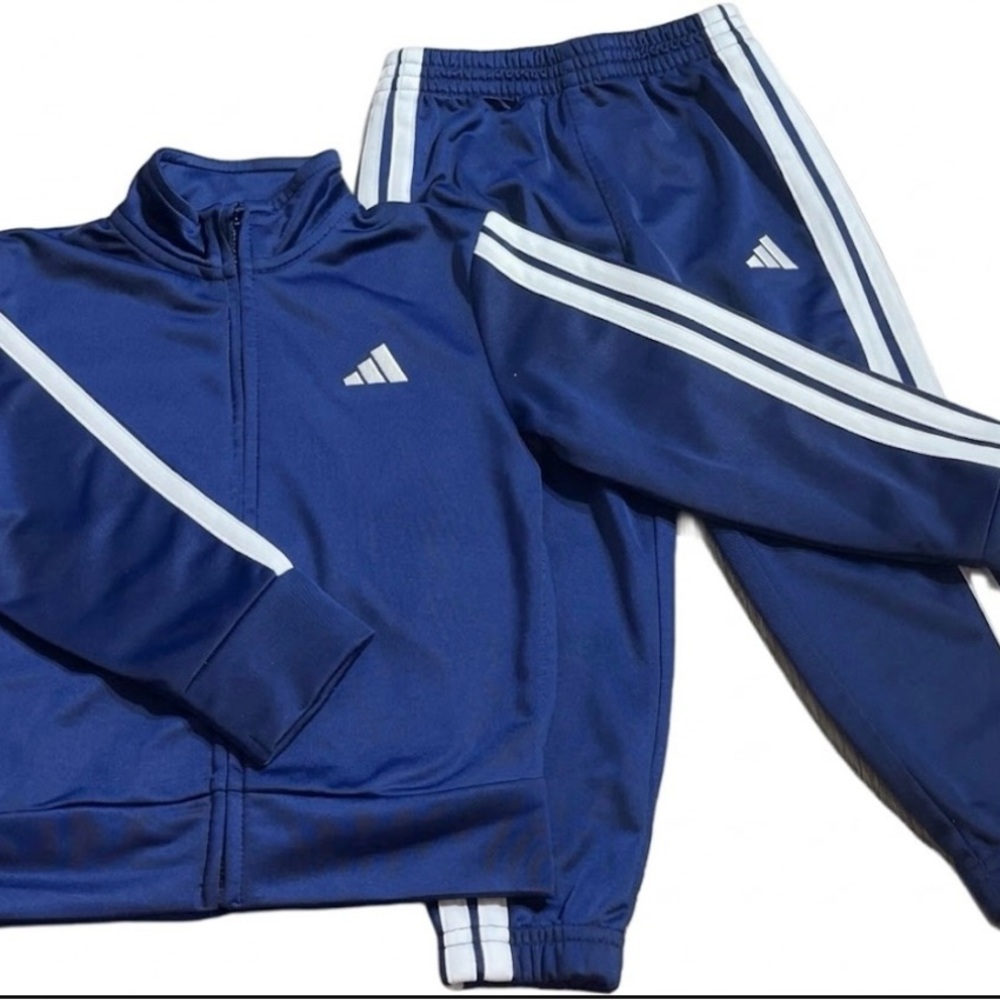 adidas Kids Navy Blue Track Jacket and Joggers Set with White Stripes